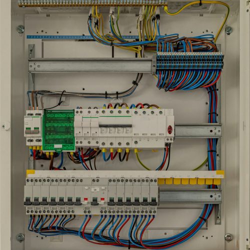 Electrical panel with multi-colored wires